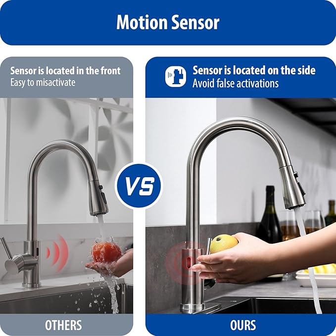 WEWE Touchless Kitchen Faucet with Pull Down Sprayer - Single Handle Kitchen Faucets Smart Motion Sensor Stainless Steel Brushed Nickel Sink Faucet