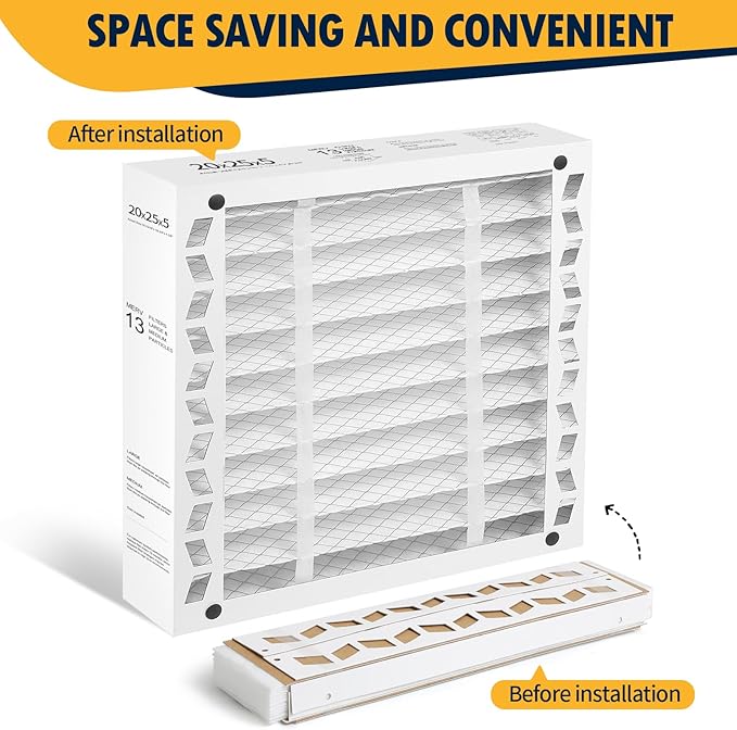 DerBlue 3PACK 20x25x5 MERV 13 Furnace Filter Replacement Compatible with Lennox X6673 HCF20 Pleated HVAC,Foldable Design for Easy Installation & Space-Saving (Actual Size: 19.75 x 24.75 x 4.38 In)