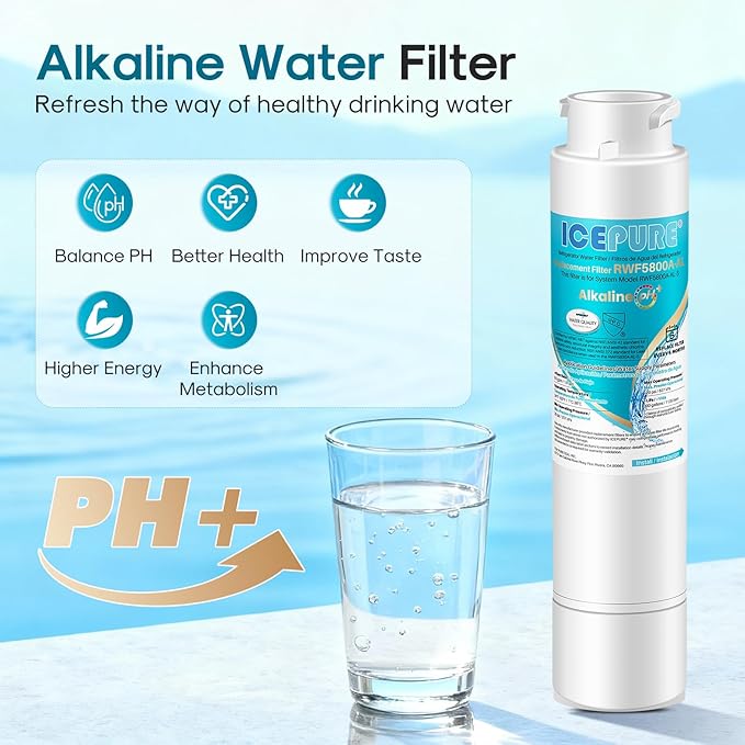 ICEPURE Alkaline RWF5800A-AL Refrigerator Water Filter and Air Filter Replacement for Frigidaire EPTWFU01, EWF02, Pure Source Ultra II, PureSource Ultra 2, BO022, MR022, SCWFTCTO, Enhances PH, 3Combo