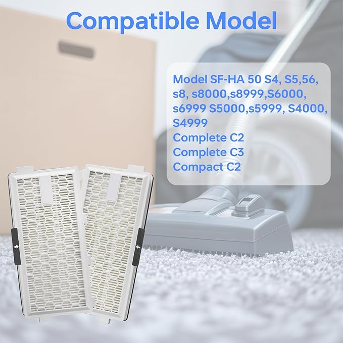 Airclean 50 Filter Replacement Compatible with Miele Active SF-HA50 S4 S5 S6 S8 S8000 S8999 S6000 S6999 S5000 S5999 S4000 S4999, Complete C2 C3 Vacuum Cleaner (4 Packs)