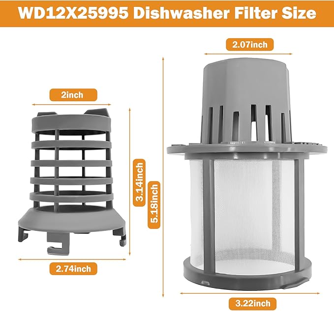 WD12X25995 Dishwasher Ultra Fine Filter and Basket Assembly Compatible With GE Hotpoint Haier dishwashers Replaces PS16217023 AP6989426 4962336 EAP16217023