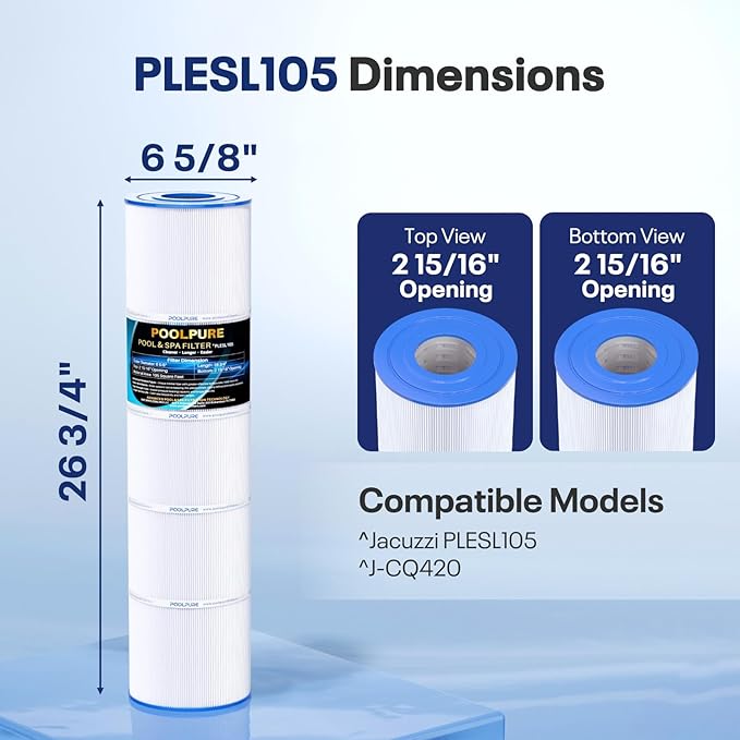 POOLPURE PLESL105 Pool Filter Replace OPT-420-4PK, Jacuzzi PLESL105, J-CQ420, QL105 Filter Cartridges 4PACK