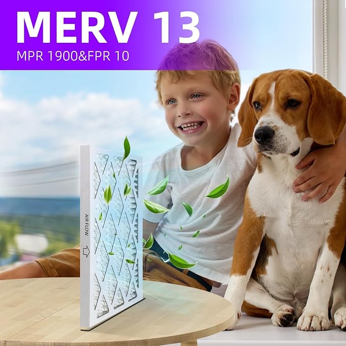 18x24x1 MERV 13 (6-Pack) Pleated Air Filter (Actual Size: 17.75" x 23.75" x 0.75") MPR 1900 & FPR 10, Furnace Air Filters, 18x24x1 air filter