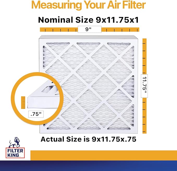 Filter King 9x11.75x1 Air Filter (MERV 13) (6-Pack) Dust & Allergy Control AC Furnace Filters, MADE IN USA, HVAC, Pleated, Electrostatic (Actual Size: 9 x 11.75 x .75)