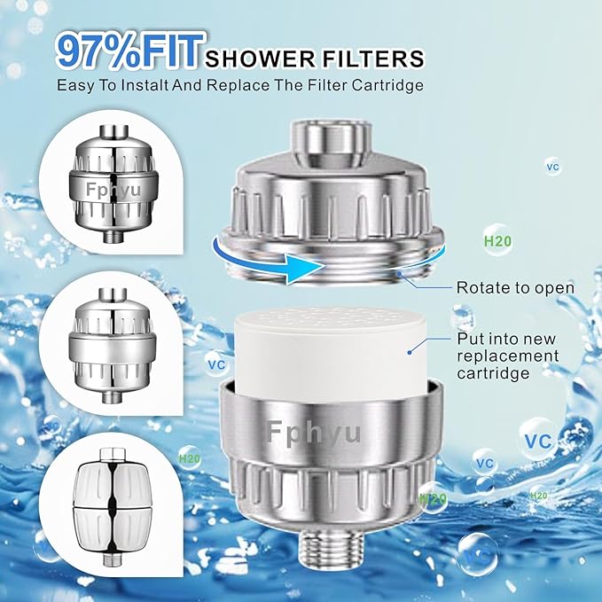 4 Pack 20 Stage Upgraded Shower Filter Replacement Cartridge, Universal Shower Filter for Hard Water, Removes 99% Chlorine and Chemicals, Universal Shower Filters Cartridge