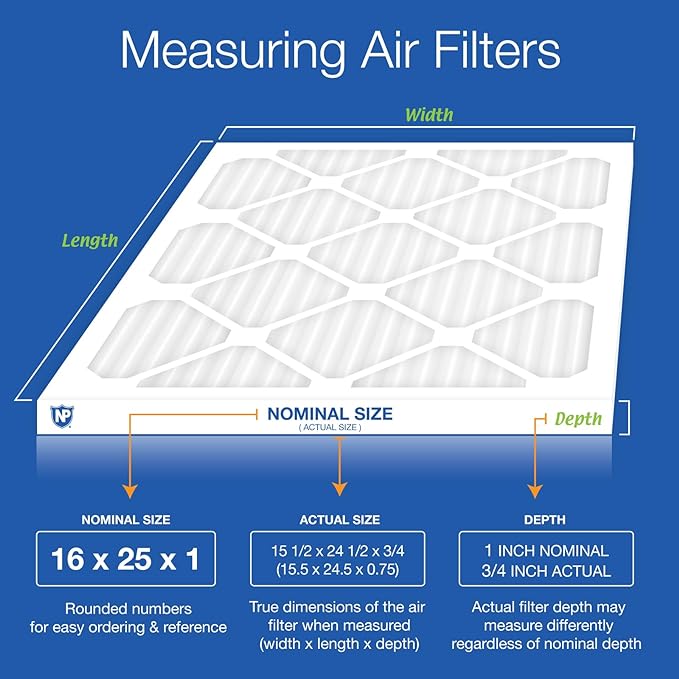 Nordic Pure 16x25x1 (Actual Size: 15 1/2 x 24 1/2 x 3/4) Pleated MERV 13 Air Filters 3 Pack