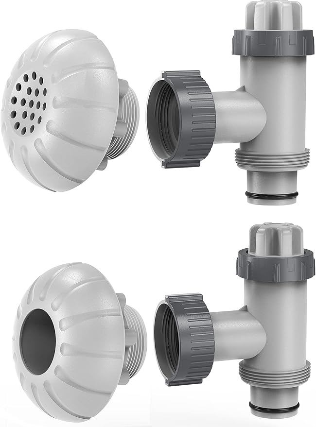 SUMMERBUDDY Above Ground Pool Parts, Replacement Pool Pump Part for Intex/Bestway/Coleman with Plunger Valve, 1.5" Outlet Strainer & Inlet Nozzle, Pool Hose Adapter for Intex Sand Pump (Grey)