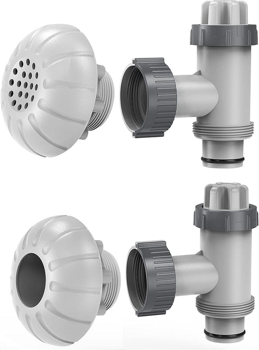 SUMMERBUDDY Above Ground Pool Parts, Replacement Pool Pump Part for Intex/Bestway/Coleman with Plunger Valve, 1.5" Outlet Strainer & Inlet Nozzle, Pool Hose Adapter for Intex Sand Pump (Grey)