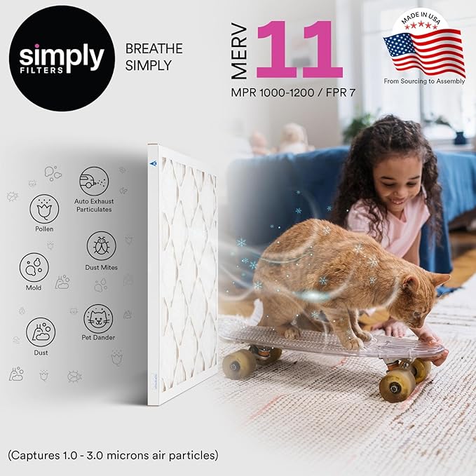 Simply 18x25x1 Air Filter, MERV 11, 4 Pack, For Home AC Furnace & HVAC (Actual Size: 17.75"x24.75"x0.75") DUST, Pet, & Allergy Control