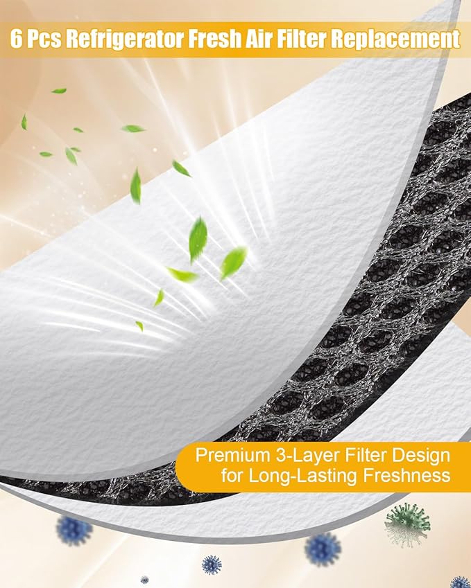 6 Pcs Refrigerator Air Filter Replacement compatible with LG LFXS26973S LFXS28596S LRFXC2406D LRFXC2416S LRMDS3006D LRYXC2606S LMXC23746S LMXC23746D, Activated Carbon Fresh Air Filter Replacement