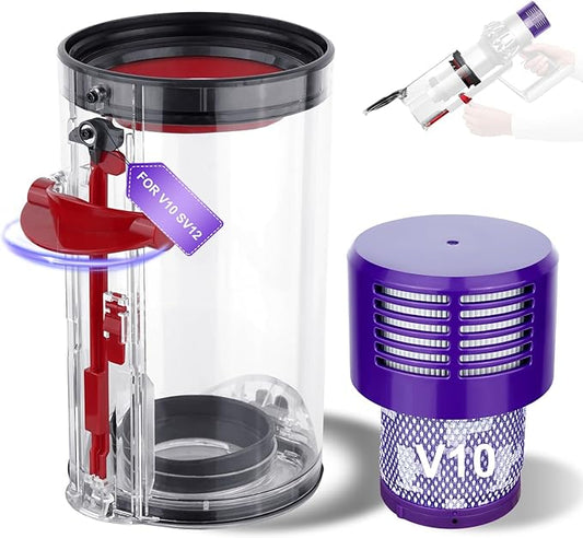 7.79in Large Bin Replacement and Filter for Dyson V10 SV12 Animal and Absolute Models, Large Bin No.969509-01 and Filter Part No. 969082-01 for Absolute/Animal/Animal Extar/Total Clean