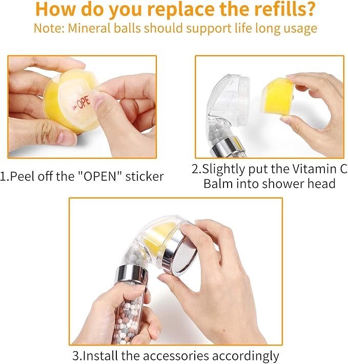 4 Pack Vitamin C Shower Filters - Lemon Balm Replacement, Removes Chlorine, Chloramine & Fluoride | Hard Water Softener for Dry Skin & Hair Loss