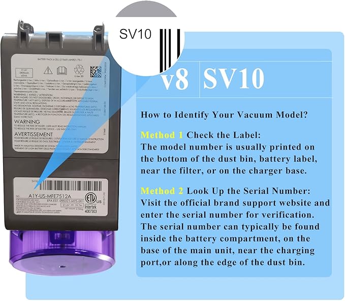 Professional 21.6V Replacement for Dyson V8 Battery Replacement SV10 SV25, Compatible with Dyson V8 Animal Absolute Motorhead Fluffy Carbon Fiber Series Cordless Vacuum 215681