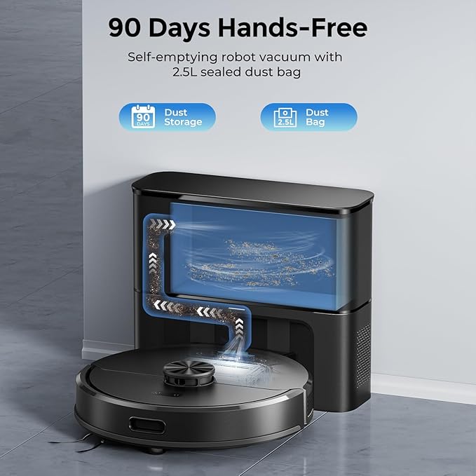 Kilgone Robot Vacuum and Mop Self-Emptying, 6000Pa No-Tangle Suction, LiDAR Multi-Floor Mapping, 90-Day Hands-Free, App, Alexa & Google Assistant for Pet Hair, Carpet & Hard Floor