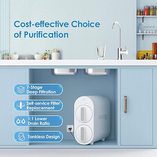 Waterdrop G2 Reverse Osmosis System, 7 Stage Tankless RO Water Filter System, Under Sink Water Filtration System, 400 GPD, 1:1 Pure to Drain, Reduces TDS, USA Tech