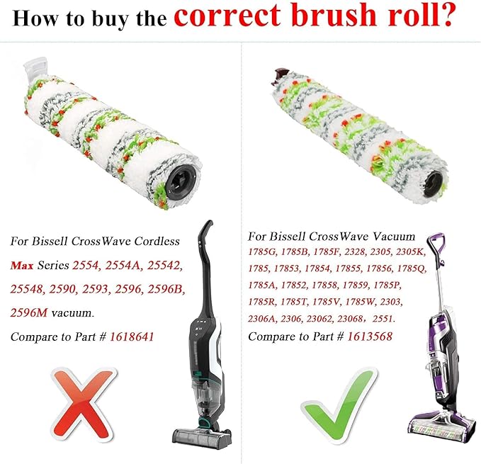 Smilyan Replacement Parts for Bissell CrossWave Pet Pro 2306A & CrossWave 1785 Series, 3 Pack 2460 Multi-Surface Pet Pro Brush Rolls + 3 Pack 1866 Vacuum Filters，Compare to Part 1613568, 1608684
