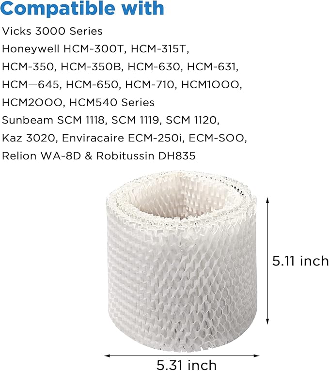 Freeboy WF2 Humidifier Filter Replacement for Vicks WF2 Kaz Vicks V3100 V3500 V3500N V3600 V3800 V3850 V3900 VEV320 Honeywell HCM-300T HCM-315T HCM-350 Sunbeam 1118 Series Humidifier Filters-2 Pack