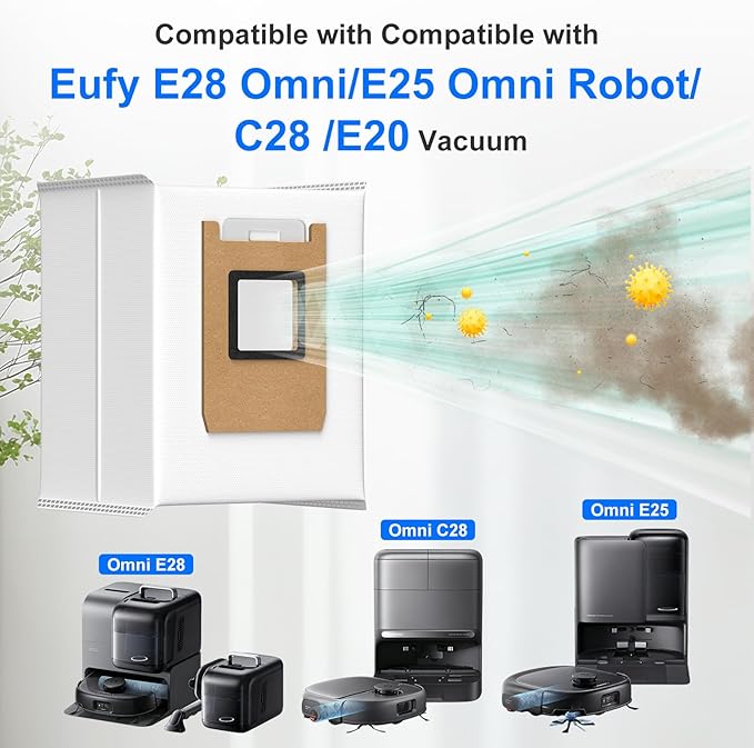 12 Pack E25 / E28 Dust Bags Compatible with Eufy Robot Vacuum Omni E25, Omni E28, Omni E20 and for Eufy Robot Vacuum C28, 3L Large Capacity, 4-Layer