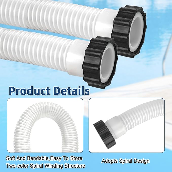 15ft 1 1/2" Pool Hose for Above Ground Pools Long Pool Pump Replacement Filter Hoses 1.5" EVA Swimming Pool Filter Hose for Filter Pumps, Saltwater Systems and Sand Filters (White)
