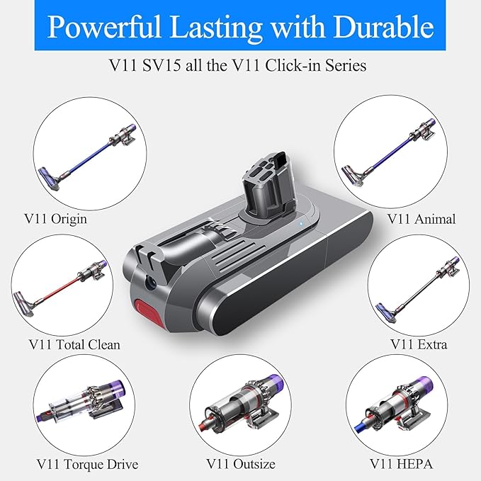 25.2V 10000mAh Replacement for Dyson V11 V15 Click in Battery Part No. 970938-01 SV15 SV16 SV17 SV22 SV28 SV29 SV47 970425-01 (NOT for V11 Screw-in SV14 Battery)