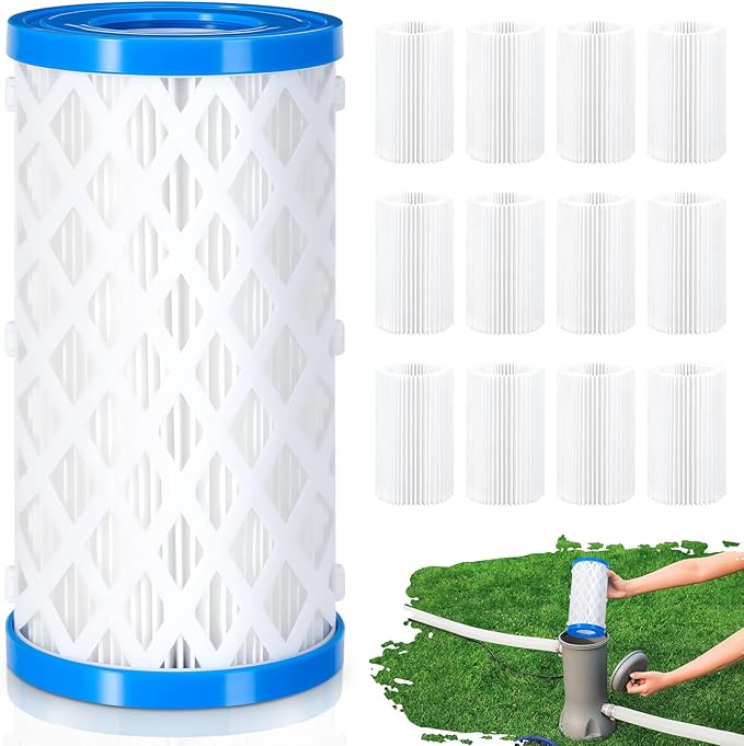 VICAMB 12 Pack Type A/C/III Pool Filter Cartridge Replacement, Compatible with Intex 29000E/59900E, Reusable Outer Shell with Replaceable Inner Filters for Select Above Ground Pool Pumps