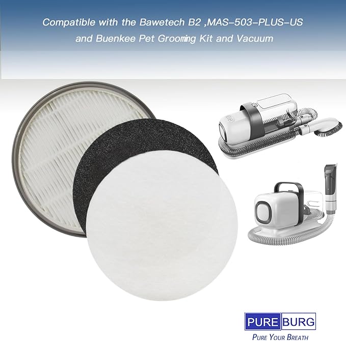 PUREBURG Replacement Filter Compatible with the Bawetech B2,MAS-503-PLUS-US and Buenkee Pet Grooming Kit and Vacuum, 2 HPEA 4 Carbon Filter & 4 Pre Filters, 10 Piece Pack