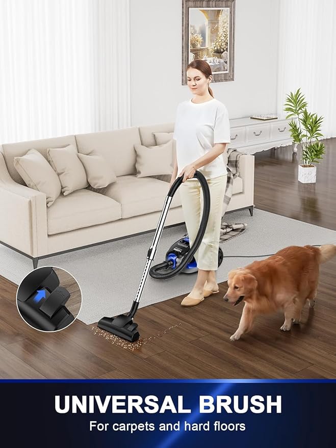 Canister Vacuum Cleaner, 40Kpa 1600W Cyclon Power Bagless Canister Vacuum Cleaners for Home, 3.7QT Large Dust Cup, Lightweight Vac for Hard Floors, Carpets, Pet Hair, Blue