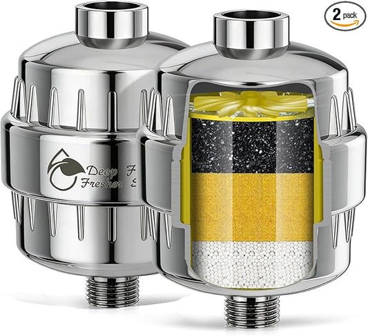 Heavy Duty Shower Filter 2 Pack,High Output Shower Water Filter - Shower Head Filter 99% Removal for Hard Water, Chlorine, Fluoride,Heavy Metals and Harmful Substance - Skin & Hair Care Solution