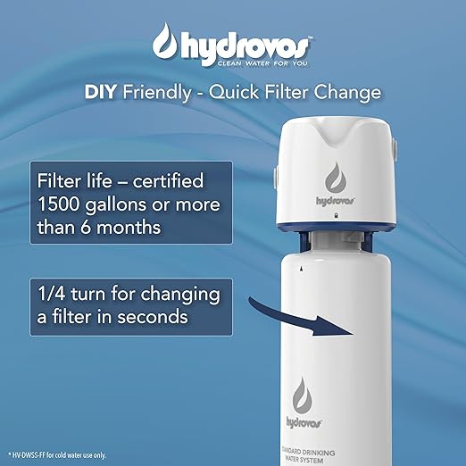 Hydrovos DWSS Under Sink Water Filter System, NSF 42 & 53 Certified Removes Microplastics, Reduces Cysts, Chlorine, Under Counter Water Filtration System for Kitchen, Bathroom, RV