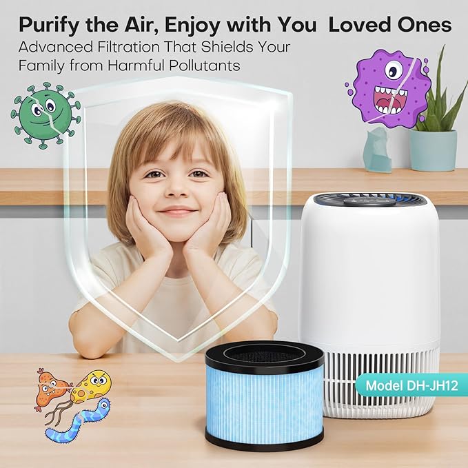 VOOPNU 2-Pack JH12 Replacement Filter, 4-Stage High Efficiency&Activated Carbon, for up to 99.97% of Pet Hair, Smoke, Harmful Particles and Common Household Pollutants, Stander Version, Blue