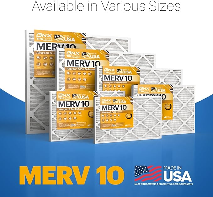 BNX TruFilter 20x20x1 MERV 10 (2-Pack) AC Furnace Air Filter - MADE IN USA - Pleated Air Conditioner HVAC AC Furnace Filters - Removes Odor, Mold, Bacteria, Smoke