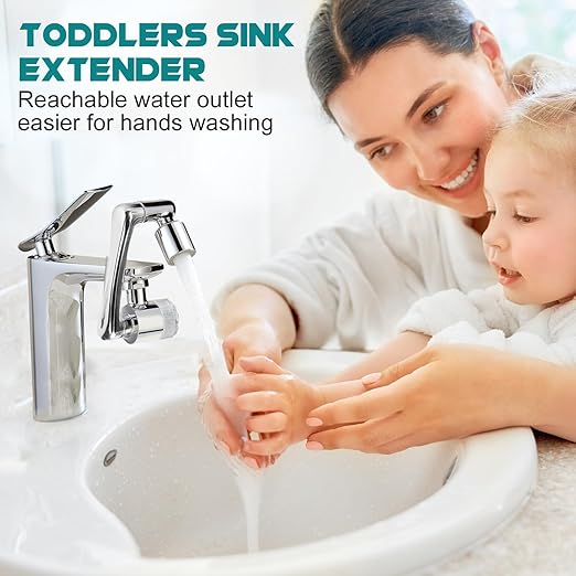 1080° Rotating Faucet Extender & Water Filter, 2-Spray Mode Aerator with Robotic Arm, Universal 3-Size Fit, Removes Chlorine & Impurities for Skin Care & Kitchen