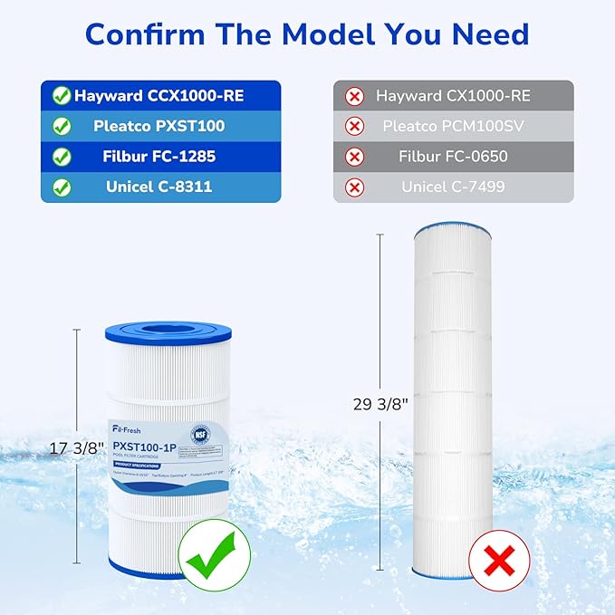 Fil-fresh PXST100 Pool Filters Cartridge Compatible with Hayward XStream CC1000, Replaces Pleatco PXST100, Hayward CCX1000-RE, Unicel C-8311, Filbur FC-1285, 817-0100N/P, 100 sq. ft, 1-Pack