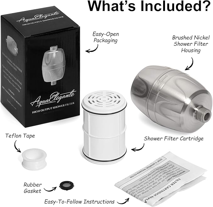 Aqua Elegante Shower Water Filter - Chlorine Showerhead Filters Using Only Proven Ingredients, Universal Home Purifier And Filtered Softener System Best for Skin and Hair - Brushed Nickel