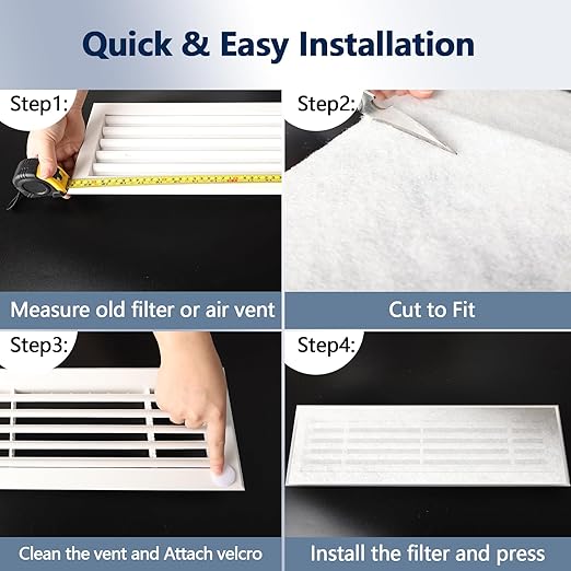 MERV 8 Air Vent Filters 20x99 Inch,Cut to Size Air Filter Material (60+ Filters), Electrostatic Triple Vent Filters for Floor, Ceiling, HVAC & RV Vents, Includes 48 Adhesive Hook Tape