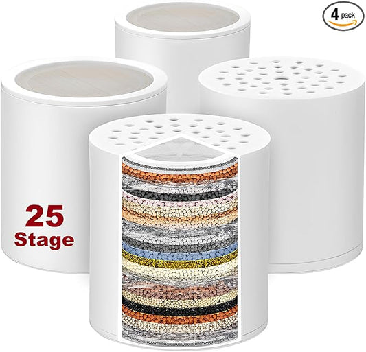 4 er High Output Shower Filter Replacement Cartridge, 25 Stage shower head filter Cartridge Suitable for People with Sensitive and Dry Skin, Filters Chlorine and Impurities Restores pH Balance