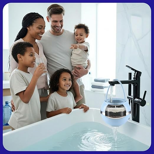 Crystal Quest Bath Ball Filter for Tub Faucet, Bathtub Water Filter, BPA-Free Bathtub Filter, Removes Chlorine, Lead & Impurities, Improves Skin, Hair & Nails, Long Lasting, Fits Most Tubs - Blue