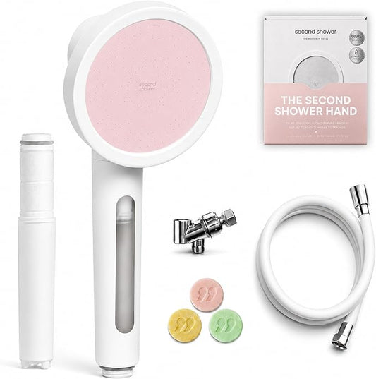 SecondShower Filtered Shower Head with Handheld for Hard Water - NSF Certified 99.9% Chlorine Removal, High Pressure, Korean Vitamin C Filter for Soft Skin & Hair (Blossom Pink)