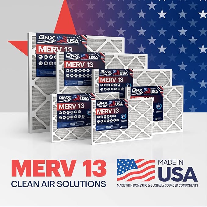 BNX TruFilter 20x24x1 Air Filter MERV 13 (4-Pack) - MADE IN USA - Electrostatic Pleated Air Conditioner HVAC AC Furnace Filters for Allergies, Pollen, Mold, Bacteria, Smoke, Allergen, MPR 1900 FPR 10