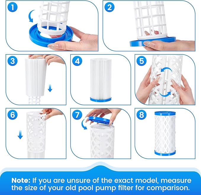 VICAMB 12 Pack Type A/C/III Pool Filter Cartridge Replacement, Compatible with Intex 29000E/59900E, Reusable Outer Shell with Replaceable Inner Filters for Select Above Ground Pool Pumps