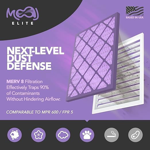 14x18x1 Air Filter (4-PACK) | MERV 8 | MOAJ Elite Dust Defense | BASED IN USA | Quality Pleated Replacement Air Filters for AC & Furnace Applications | Actual Dimensions: 13.70" x 17.70" x 0.75"