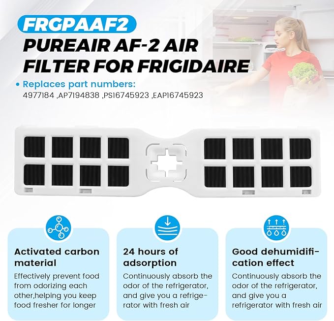 4 Pack FRGPAAF2 Pure Air AF-2 RAF-2 Refrigerator Air Filter for Frigi-daire FRFC2323AS FRFC232LAF FRFC233LAF FRFG2323AF FRFN2823AS -Replaces 4977184 AP7194838 PS16745923 EAP16745923 by Beaquicy