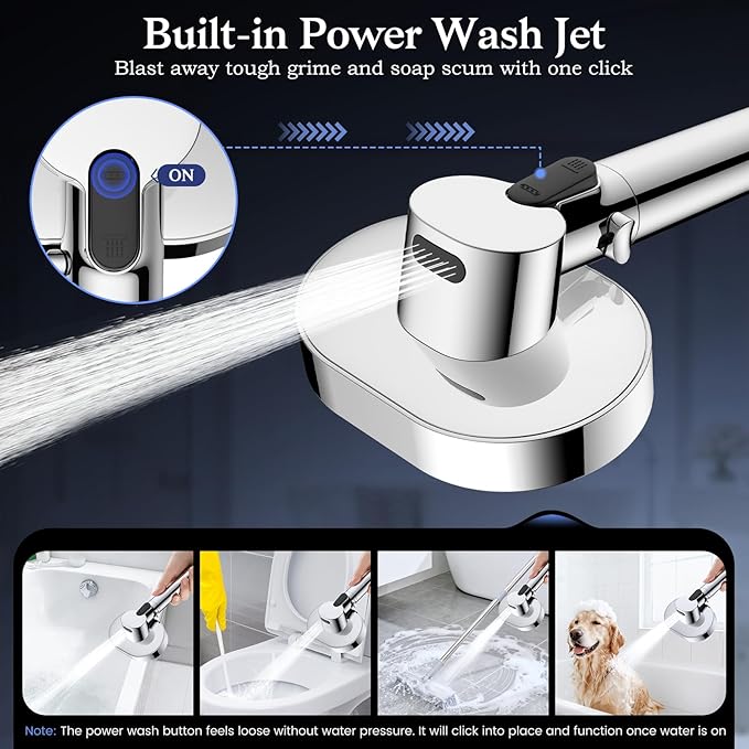 Vatex Filtered Shower Head with Handheld, High Pressure 4 Spray Shower Heads with Filters, Anti-clog Silicone Nozzles for Hard Water Showerhead, Built-in Power Wash to Clean Tub/Tile/Pets