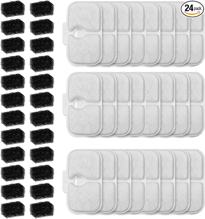 24 Packs Cat Water Fountain Filter Replacement Compatible with Dockstream Cat Water Fountain PLWF005/PLWF115/PLWF105/PLW106/PLWF116/PLWF305,Replacement Filter with Pre-Filter Sponge