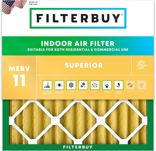 Filterbuy 24x24x2 Air Filter MERV 11 Superior Pet & Allergy Defense (1-Pack), Electrostatic Pleated HVAC AC Furnace Filters Replacement, Made in USA (Actual Size: 23.38 x 23.38 x 1.75)