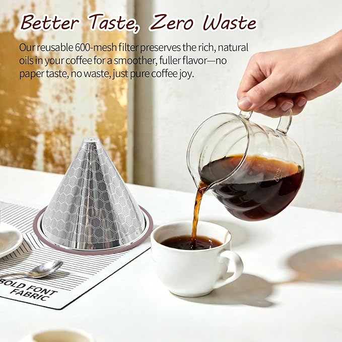 Chemex Coffee Filter, Reusable 600 Mesh Double Layer Stainless Steel Pour Over Filter - Compatible with Chemex 6/8/10 Cup, Hario V60 02/03, Bodum - Universal Coffee Dripper
