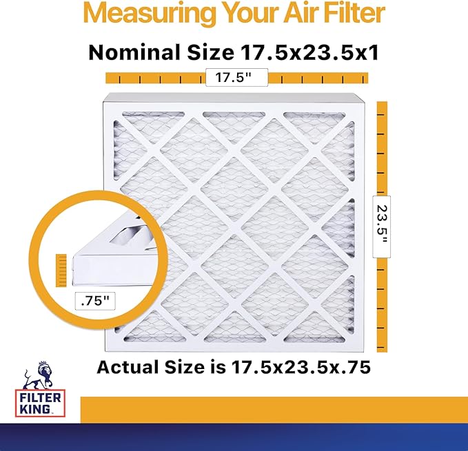 Filter King 17.5x23.5x1 Air Filter (MERV 13) (4-Pack) Dust & Allergy Control AC Furnace Filters, MADE IN USA, HVAC, Pleated, Electrostatic (Actual Size: 17.5 x 23.5 x .75)