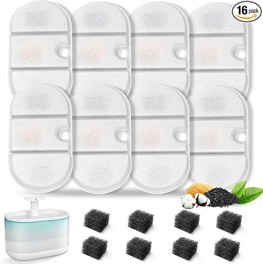 16 Packs Replacement Cat Water Fountain Filters Compatible with PETLIBRO Capsule Pet Water Fountain: PLWF002,71oz/2.1L Ultra Quiet-BPA-Free, Two Flow Modes Pet Dispenser