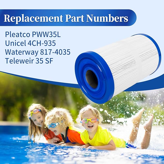 2 Pack PWW35L Hot Tub Filter Cartridge Replacement for Pleatco PWW35L, Unicel 4CH-935, Waterway 817-4035, Master Spas, Filbur FC-0170, 35 Sq.Ft Pool Spa Filter with 1-2/3" SAE Thread