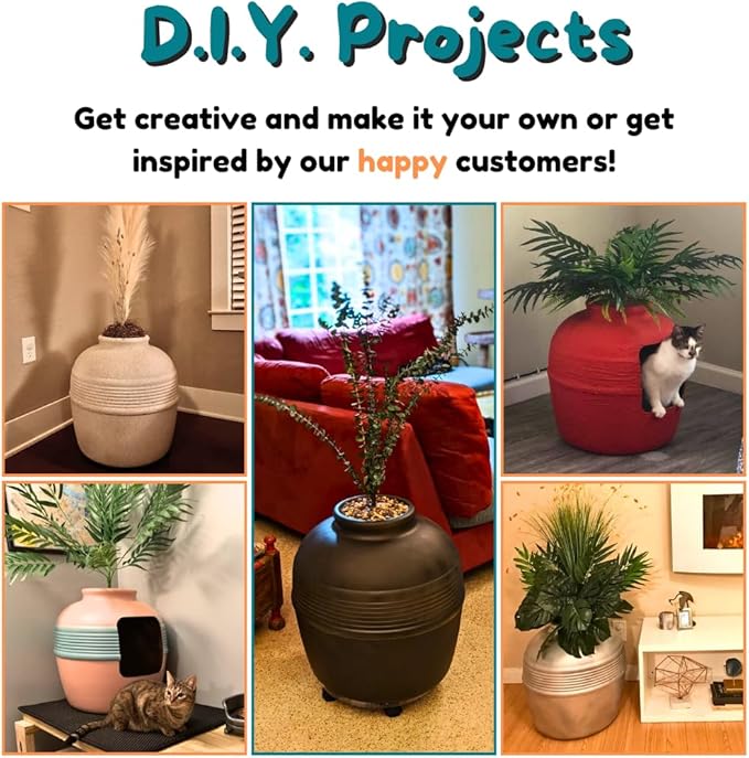 Good Pet Stuff Hidden Litter Box Planter, Decorative Cat Litter Enclosure with Carbon Filter & Faux Plant, Made in USA, Removable Liner, Odor Control, NEW Round Style, Essentials Kit, Blush Pink